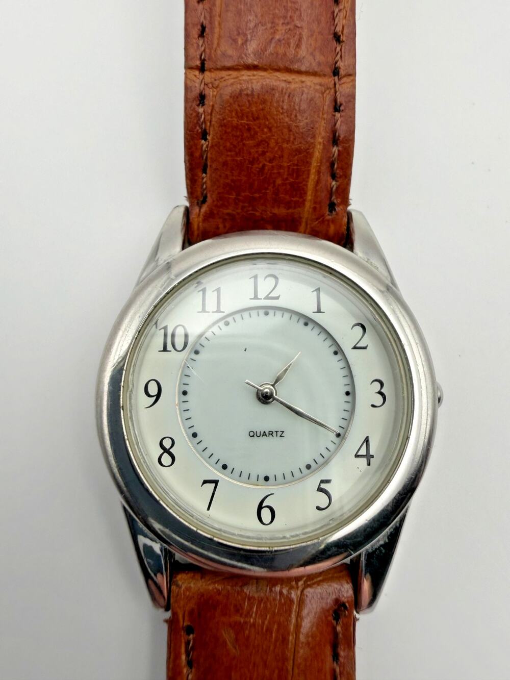 White Stag Women's Quartz Watch WS60651W Silver Tone Brown Leather Band WORKING
